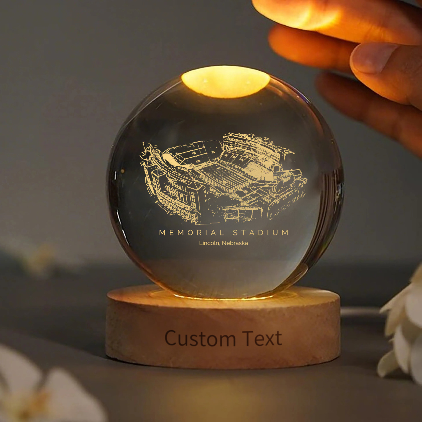Memorial Stadium (Lincoln) 3D Spherical Crystal Ball Lamp