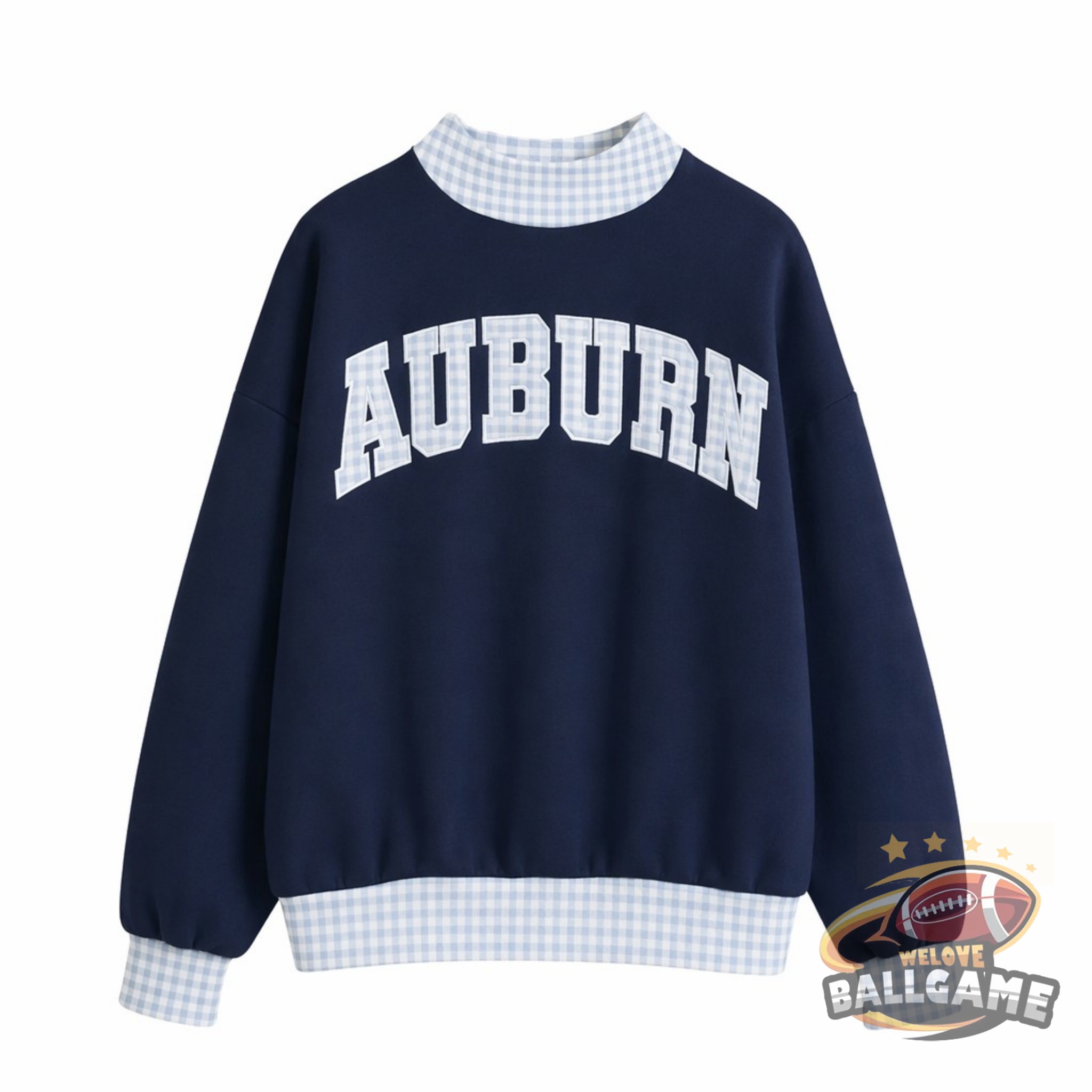 Custom Auburn Tigers Patchwork Fabric College Team Embroidered Mockneck
