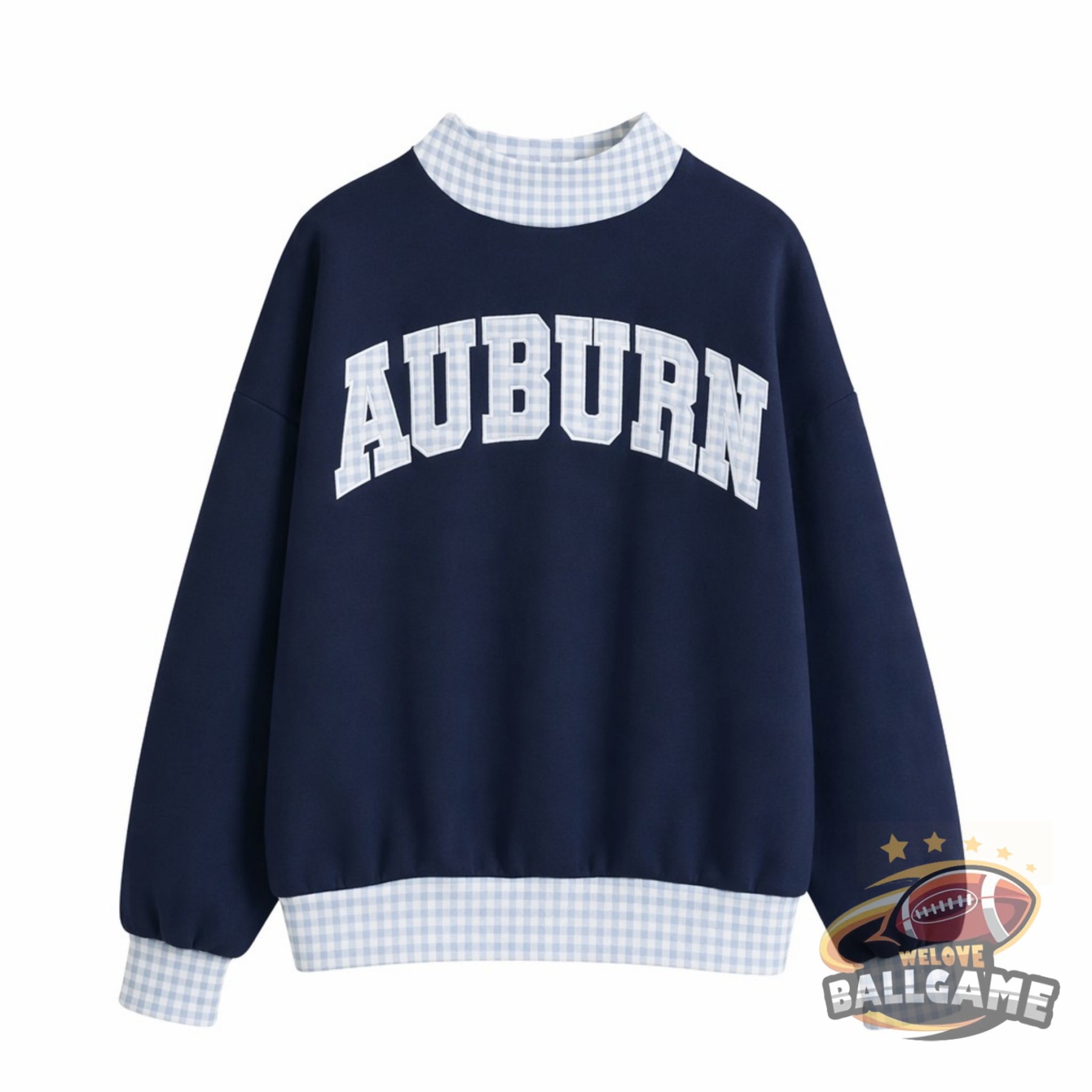 Custom Auburn Tigers Patchwork Fabric College Team Embroidered Mockneck