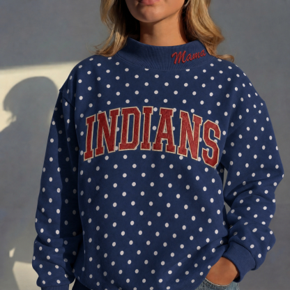 Custom Mockneck Embroidered Team Name Polka Dot Sweatshirt – Stand-up Collar | Game Day Wear