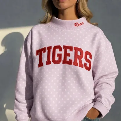 Custom Mockneck Embroidered Team Name Polka Dot Sweatshirt - Stand-up Collar | Game Day Wear