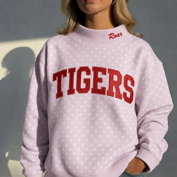 Custom Mockneck Embroidered Team Name Polka Dot Sweatshirt – Stand-up Collar | Game Day Wear