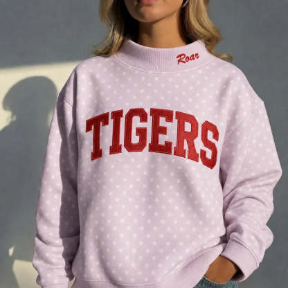 Custom Mockneck Embroidered Team Name Polka Dot Sweatshirt – Stand-up Collar | Game Day Wear