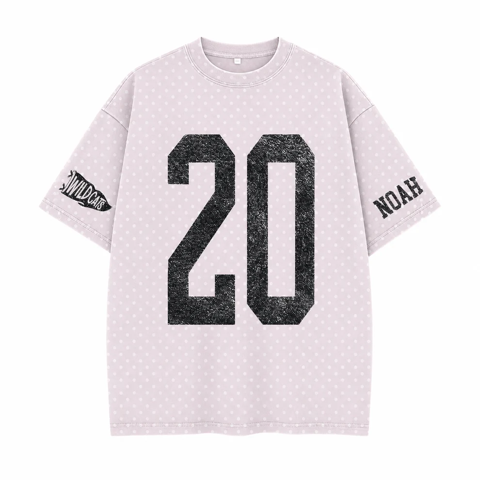 Custom Vintage Varsity Number or Letter Polka Dot Washed T-Shirt, Personalized Team Name Game Day Tee