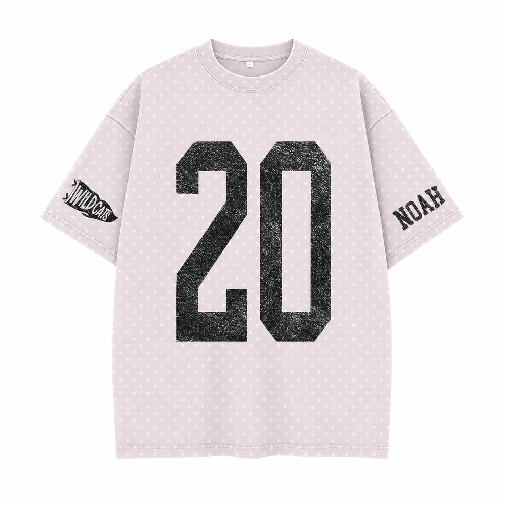 Custom Vintage Varsity Number or Letter Polka Dot Washed T-Shirt, Personalized Team Name Game Day Tee