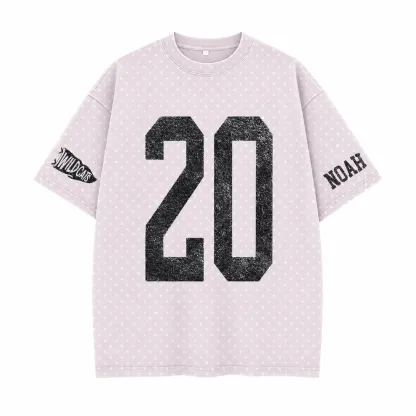 Custom Vintage Varsity Number or Letter Polka Dot Washed T-Shirt, Personalized Team Name Game Day Tee