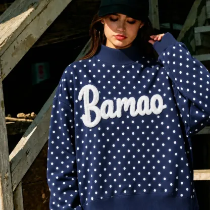 Custom College Chenille Team Name Embroidered Polka Dot Mockneck Game Day Wear