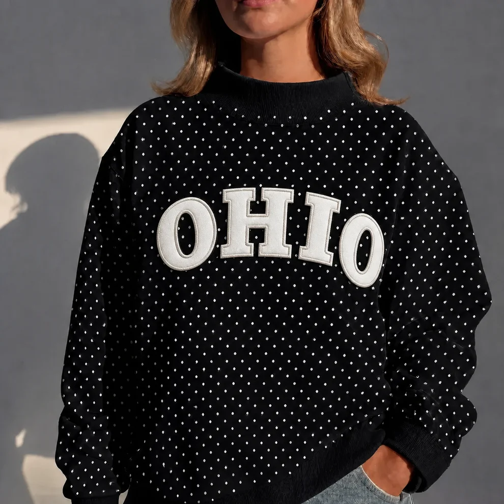 Custom Polka Dot Mockneck Appliqué Embroidery Oversized