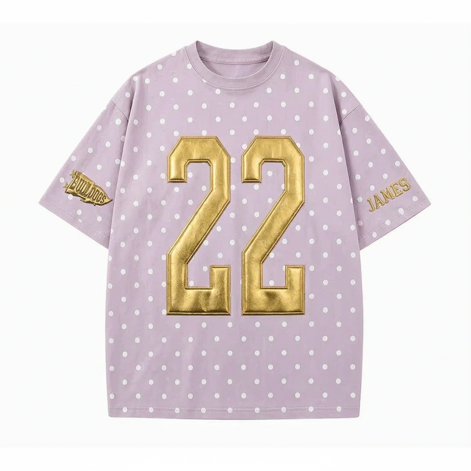 Custom Metallic Puff Number Polka Dot T-Shirt, Personalized Team Name Game Day Tee