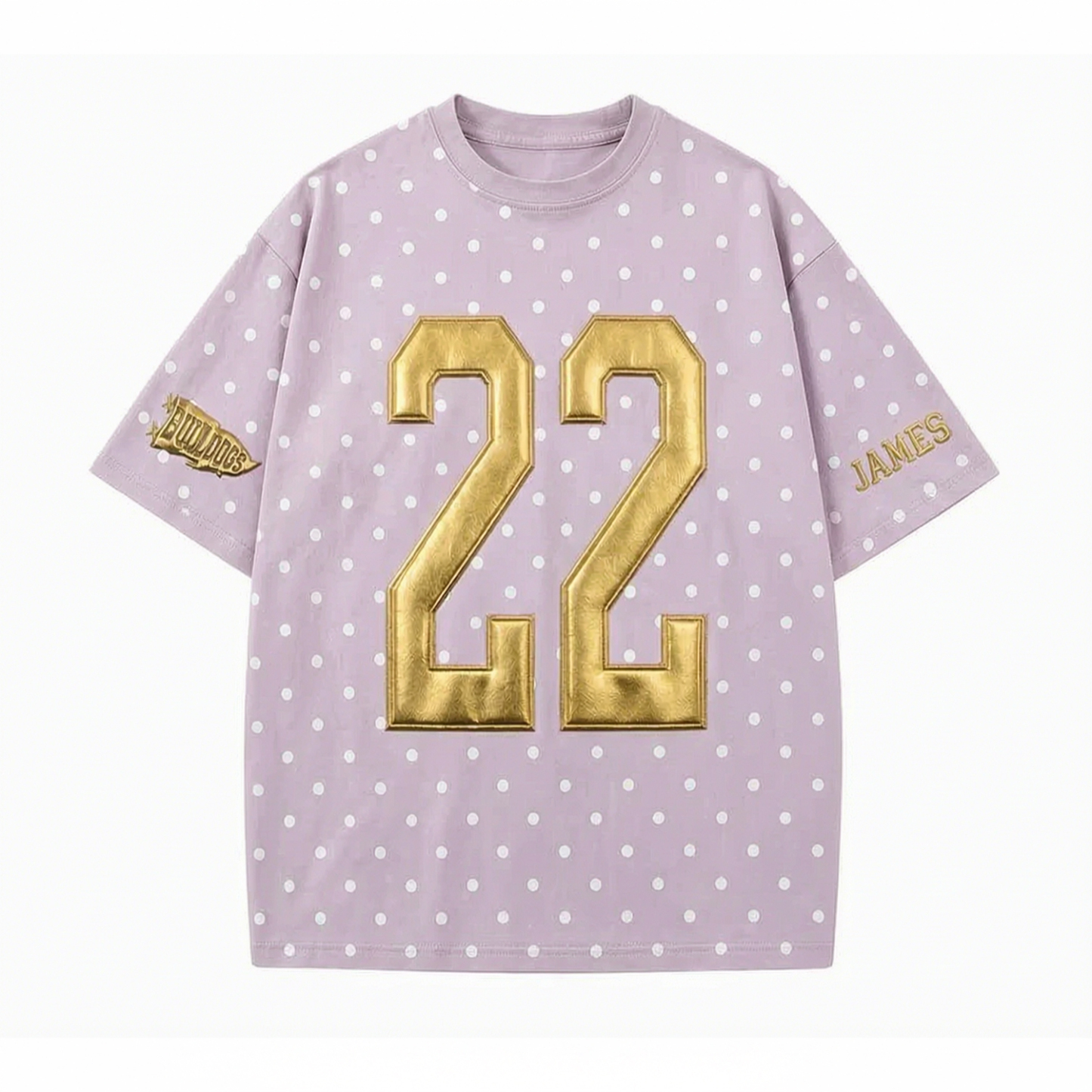 Custom Metallic Puff Number Polka Dot T-Shirt, Personalized Team Name Game Day Tee