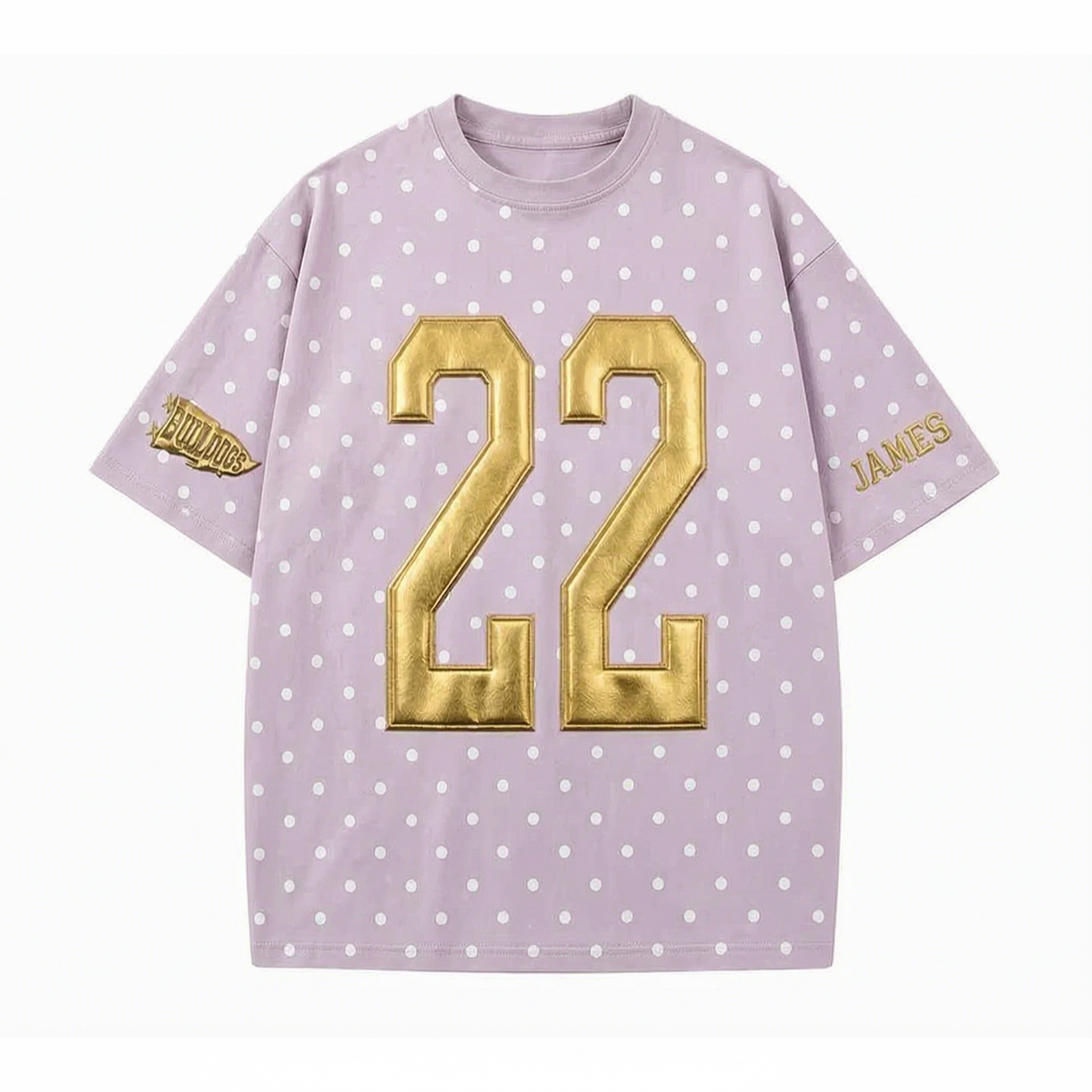 Custom Metallic Puff Number Polka Dot T-Shirt, Personalized Team Name Game Day Tee