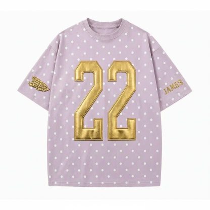 Custom Metallic Puff Number Polka Dot T-Shirt, Personalized Team Name Game Day Tee
