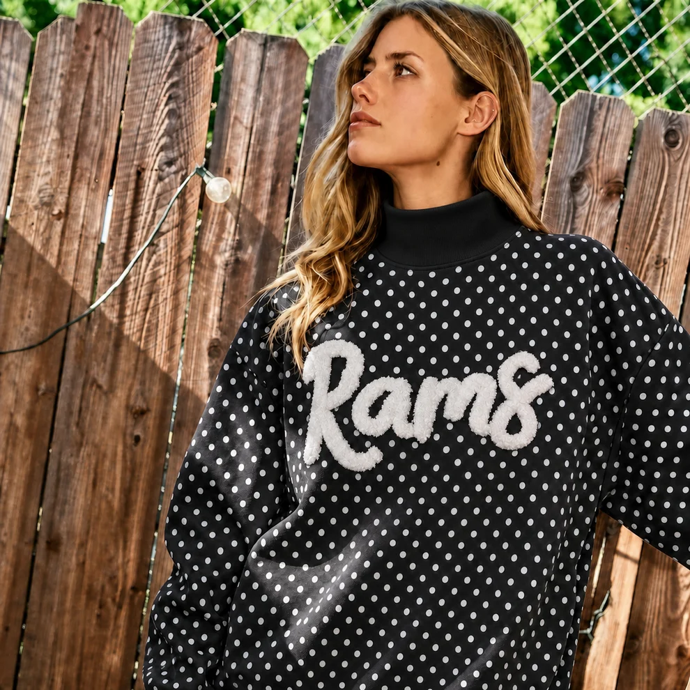 Custom College Chenille Team Name Embroidered Polka Dot Mockneck Game Day Wear