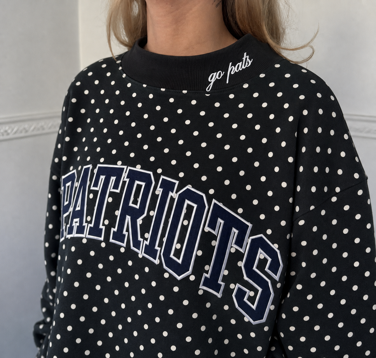 Custom Embroidered Team Name Polka Dot Mockneck  – Stand-up Collar | Game Day Wear