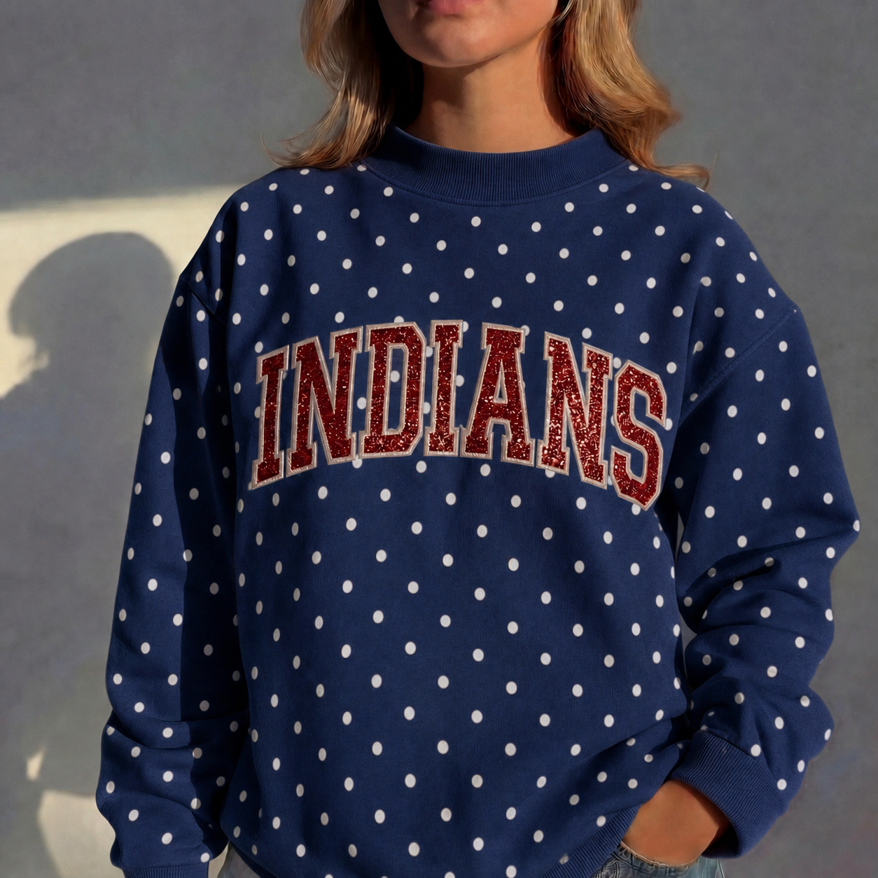 Custom Glitter Team Name Polka Dot Mockneck - Stand-up Collar | Gifts for Sports Mom | Game Day Wear