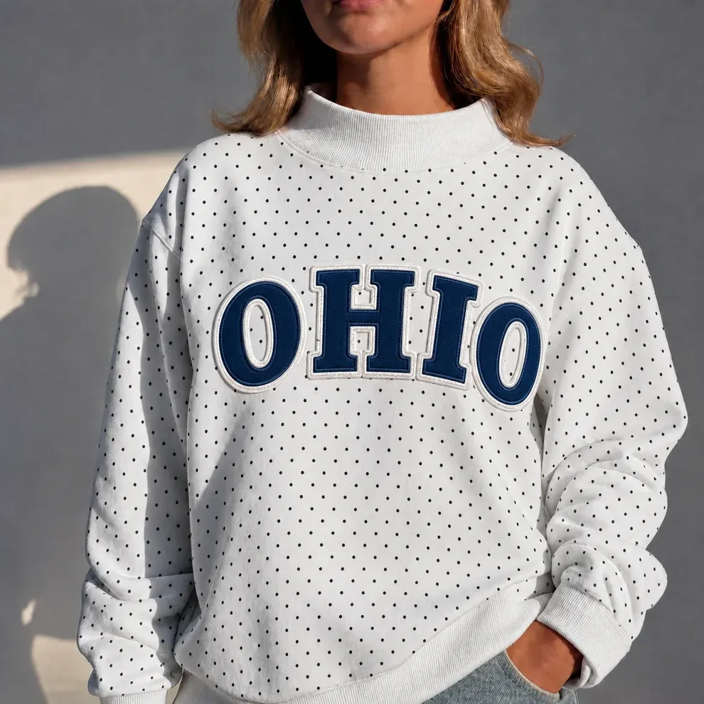 Custom Polka Dot Mockneck Appliqué Embroidery Oversized