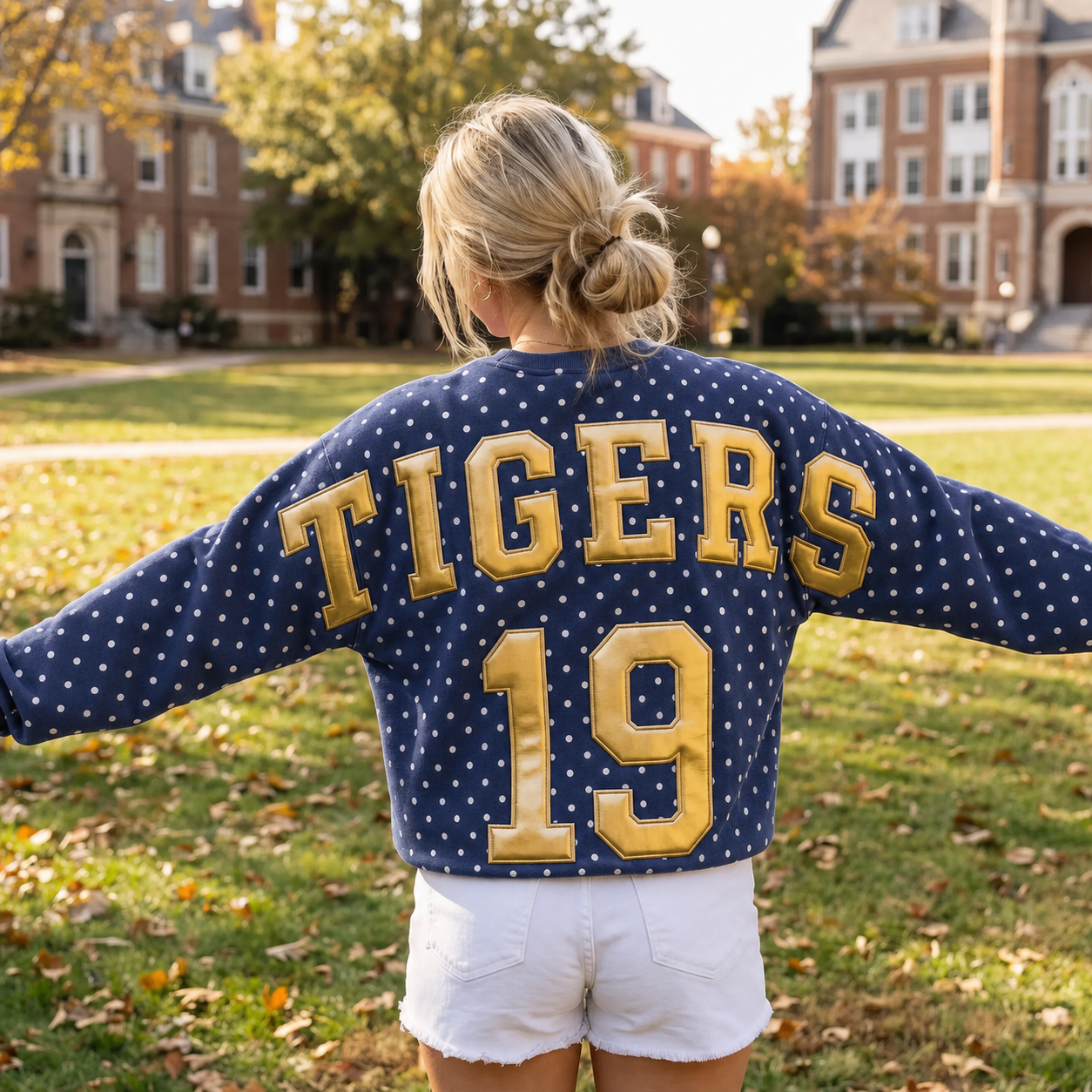 Custom Metallic Puff Football Polka Dot Sweatshirt Personalized Team Name and Number | Game Day Wear