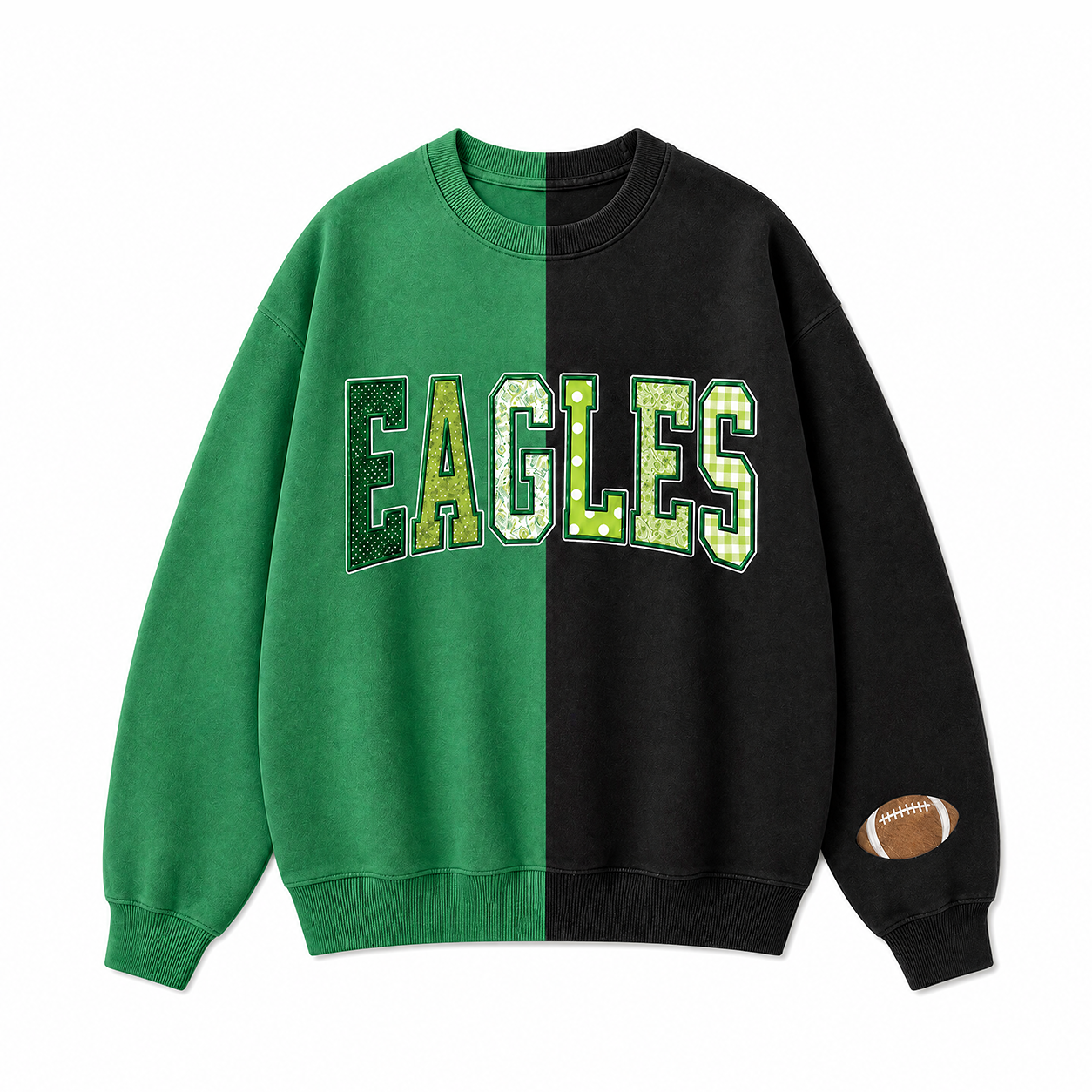 Custom Patchwork Fabric Embroidered Two Tone Sweatshirt For Game Day