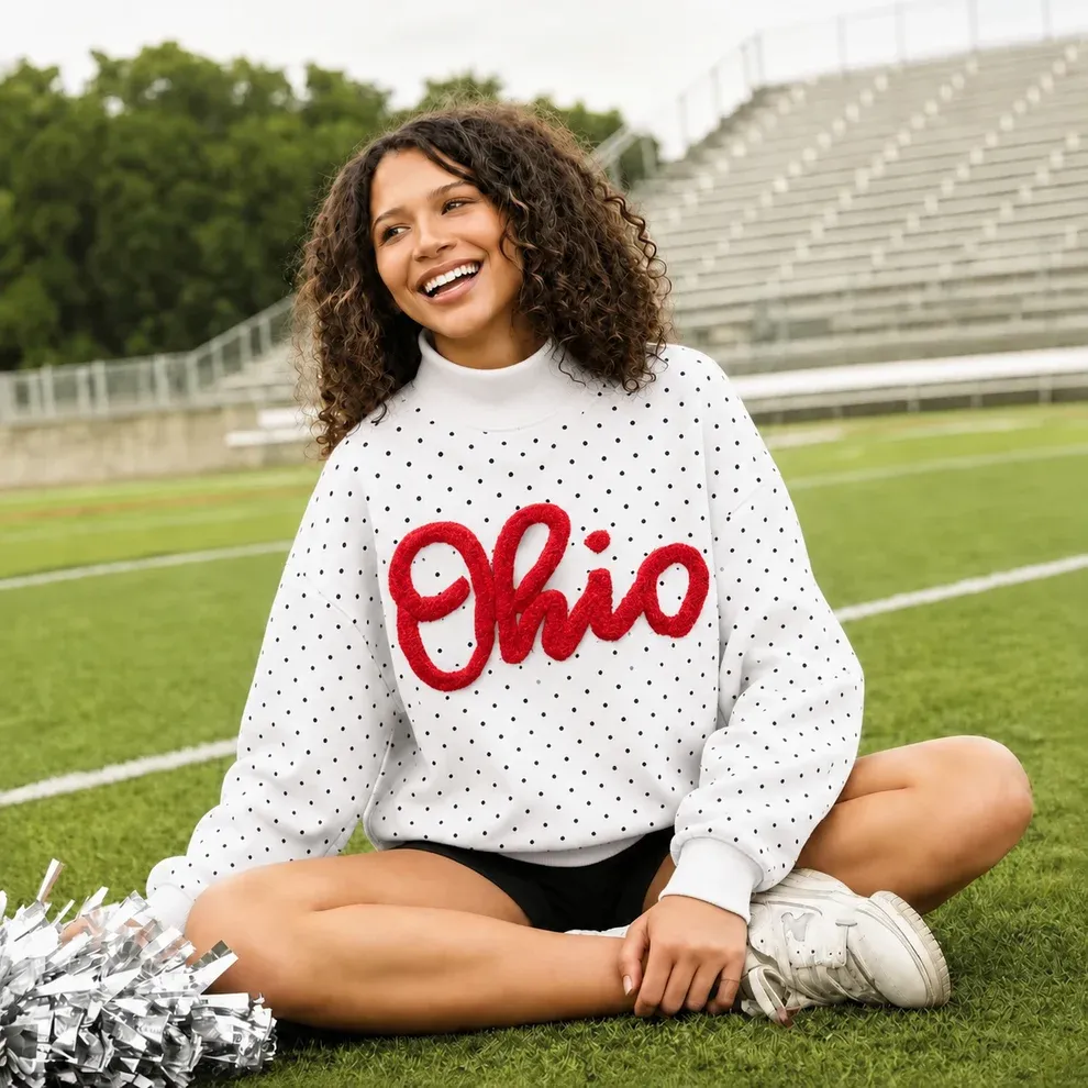 Custom College Chenille Team Name Embroidered Polka Dot Mockneck Game Day Wear