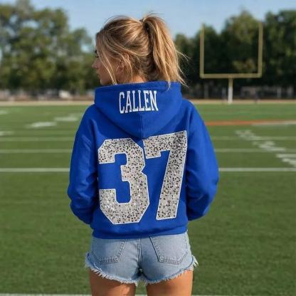 Custom Sequin Number Hoodie, Personalized Name Embroidery On Hood Back Game Day Team Spirit Hoodie
