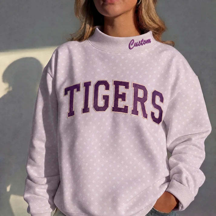 Custom Mockneck Embroidered Team Name Polka Dot Sweatshirt – Stand-up Collar | Game Day Wear