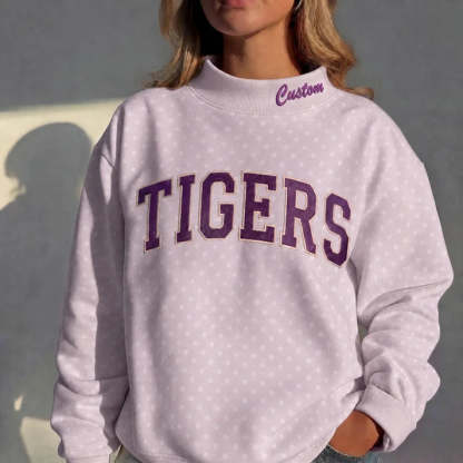 Custom Mockneck Embroidered Team Name Polka Dot Sweatshirt – Stand-up Collar | Game Day Wear