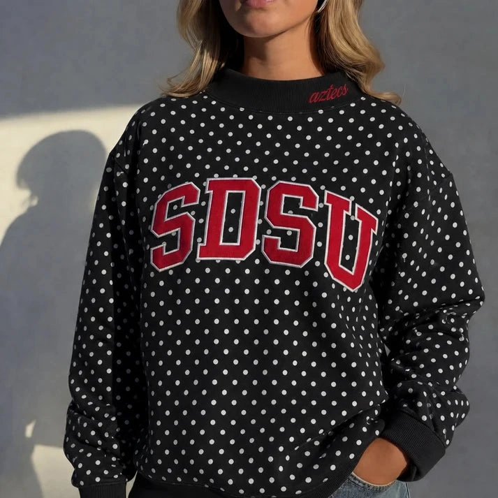 Custom Mockneck Embroidered Team Name Polka Dot Sweatshirt - Stand-up Collar | Game Day Wear