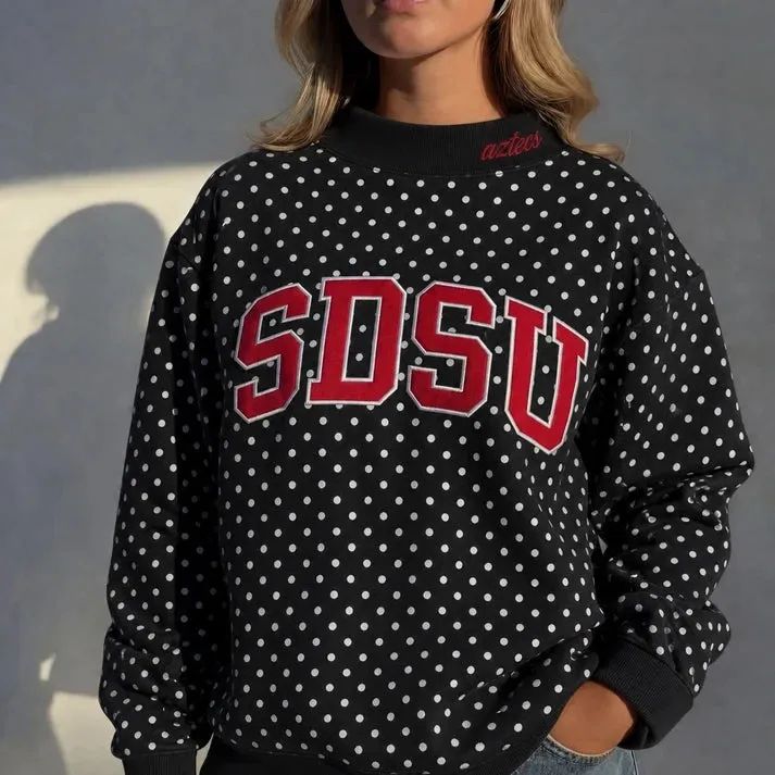 Custom Mockneck Embroidered Team Name Polka Dot Sweatshirt - Stand-up Collar | Game Day Wear