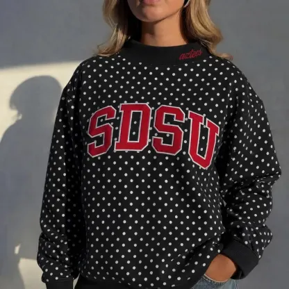 Custom Mockneck Embroidered Team Name Polka Dot Sweatshirt - Stand-up Collar | Game Day Wear
