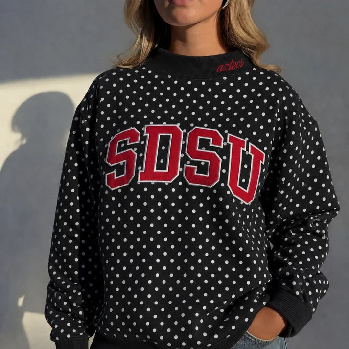 Custom Mockneck Embroidered Team Name Polka Dot Sweatshirt – Stand-up Collar | Game Day Wear