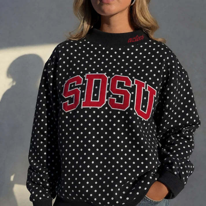 Custom Mockneck Embroidered Team Name Polka Dot Sweatshirt – Stand-up Collar | Game Day Wear
