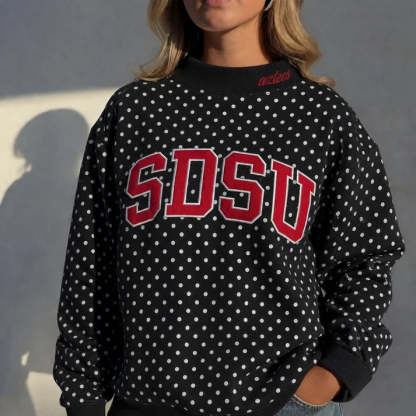 Custom Mockneck Embroidered Team Name Polka Dot Sweatshirt – Stand-up Collar | Game Day Wear