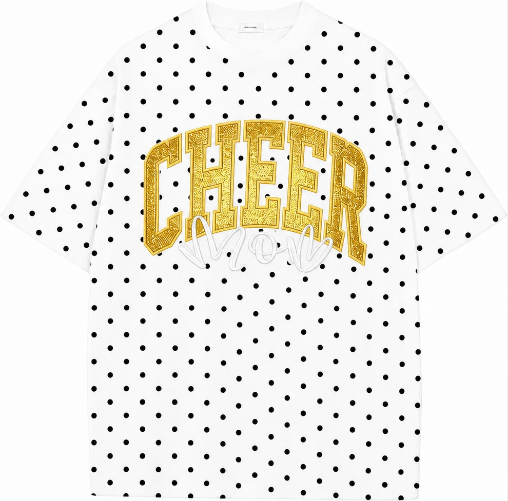Custom Glitter Embroidered College Cheer Mom Polka Dot T-shirt Sweatshirt, Gifts for Sports Mom, Game Day Wear
