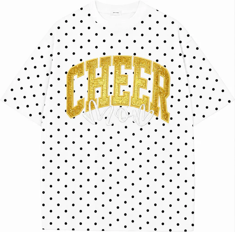 Custom Glitter Embroidered College Cheer Mom Polka Dot T-shirt Sweatshirt, Gifts for Sports Mom, Game Day Wear