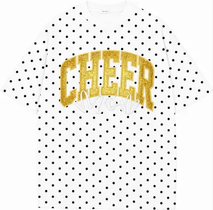 Custom Glitter Embroidered College Cheer Mom Polka Dot T-shirt Sweatshirt, Gifts for Sports Mom, Game Day Wear