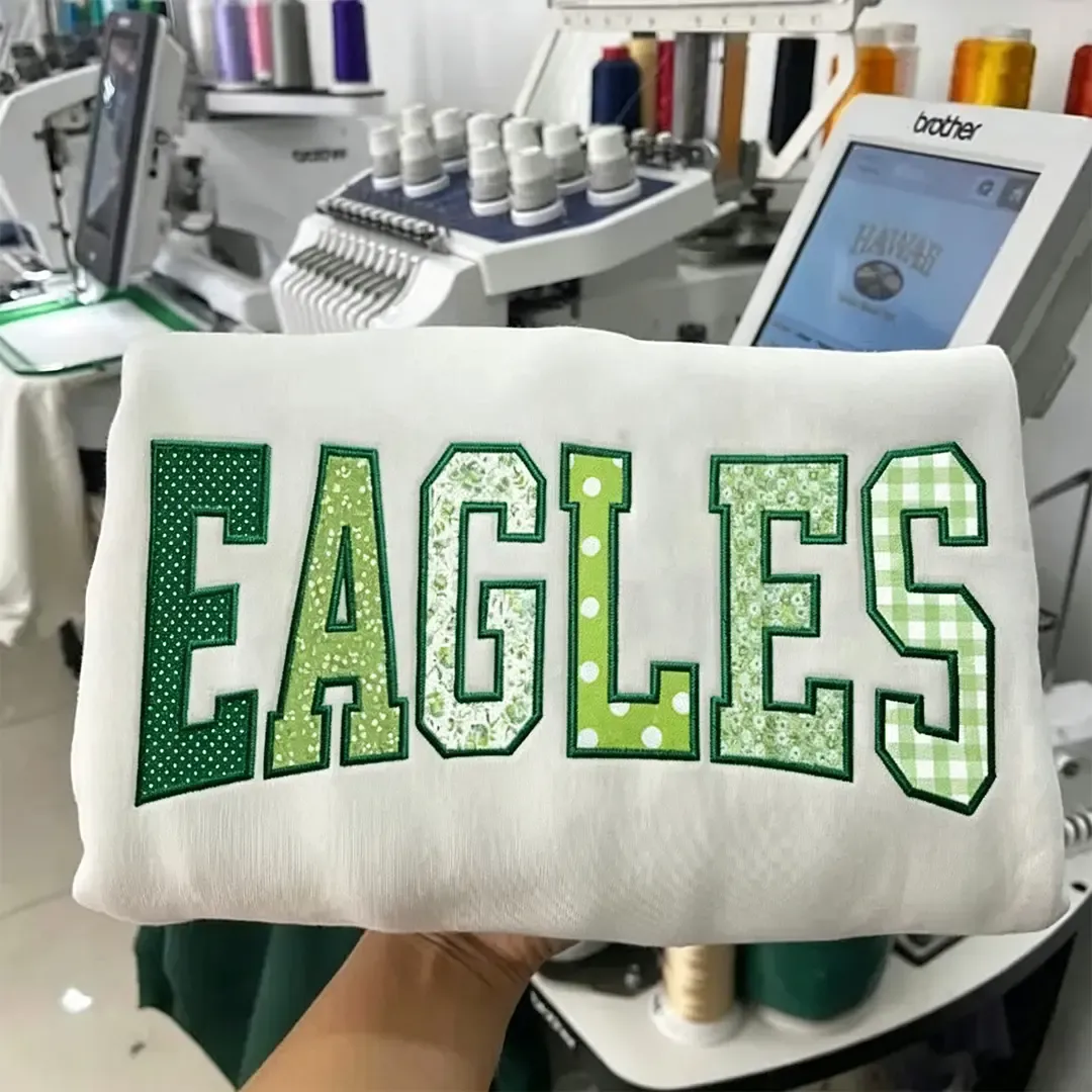 Custom Patchwork Fabric Embroidered Sweatshirt Team and School Name Applique Varsity Letters