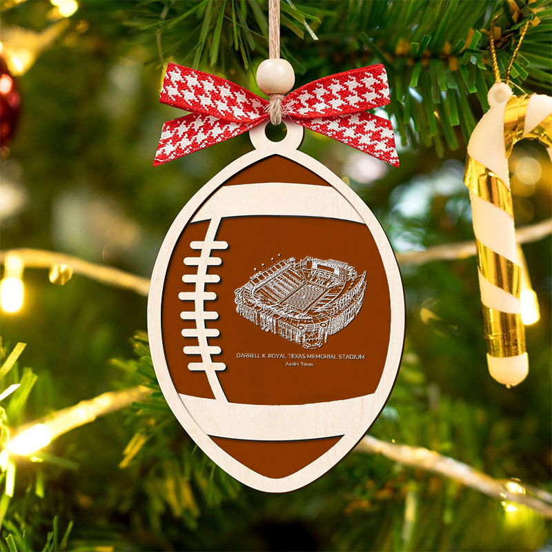 Personalized Darrell K Royal–Texas Memorial Stadium - Texas Longhorns football Christmas Ornament, Christmas Gift for Football Team, Personalized Football Player Gift