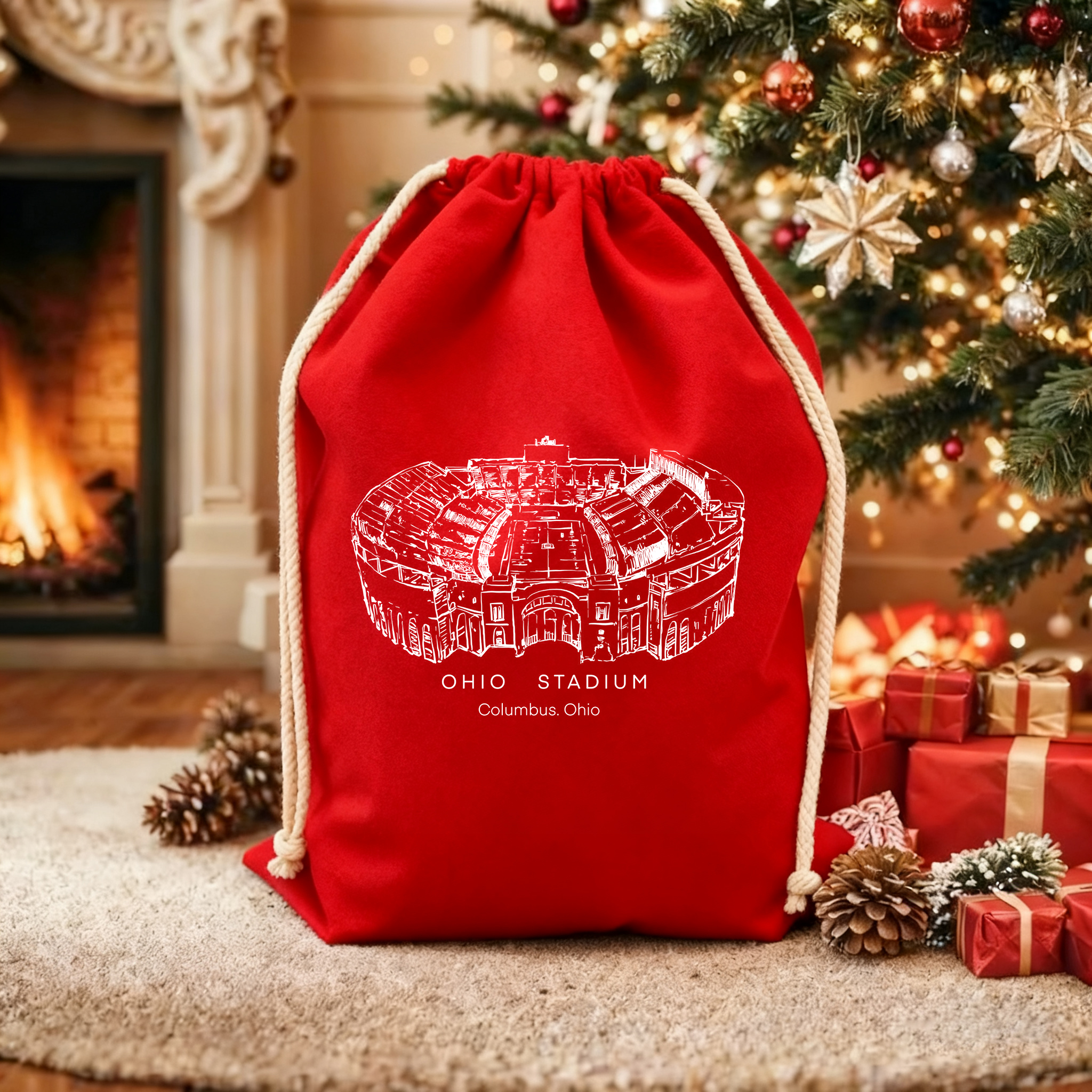 Ohio Stadium Drawstring Gift Bag, Christmas Gift