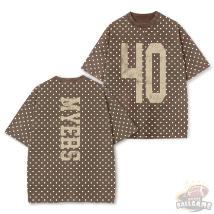Custom Vintage Varsity Number and Custom Name on Back Polka Dot Washed T-Shirt Game Day School Spirit Shirt