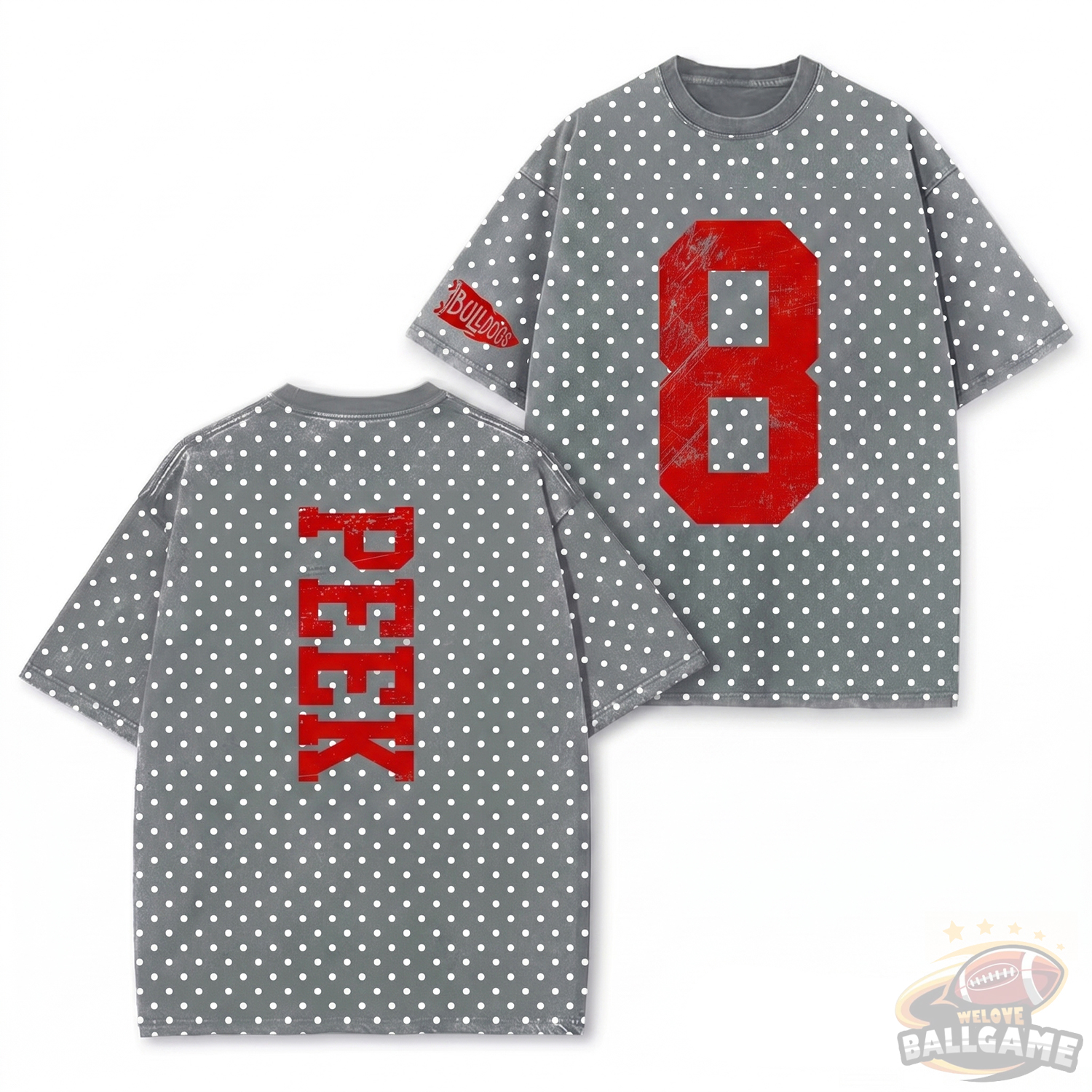 Custom Vintage Varsity Number and Custom Name on Back Polka Dot Washed T-Shirt Game Day School Spirit Shirt