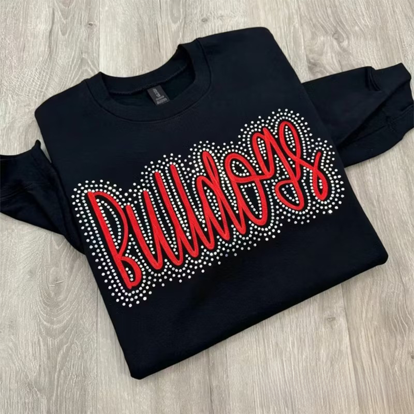 Custom Embroidered Bling Crewneck, School Spirit Sweatshirt Team Name Sweatshirt
