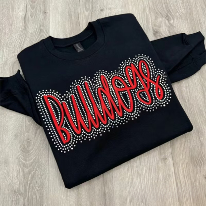 Custom Embroidered Bling Crewneck, School Spirit Sweatshirt Team Name Sweatshirt
