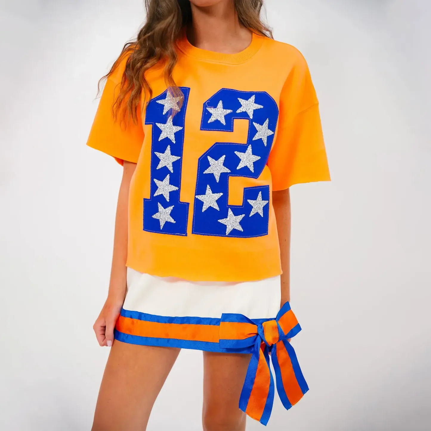 Custom Game Day Team Number & Glitter Star Embroidered Shirt - Personalized Gifts for Sports Lovers
