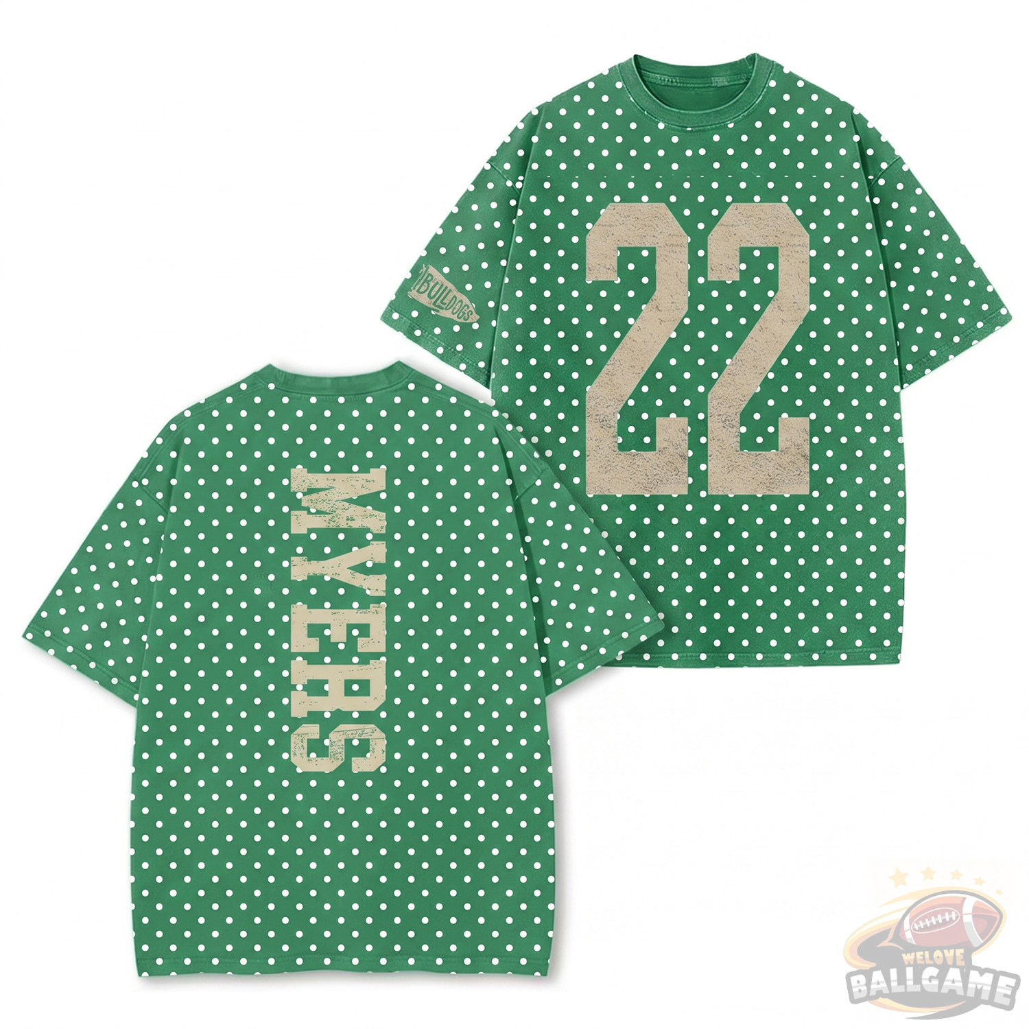 Custom Vintage Varsity Number and Custom Name on Back Polka Dot Washed T-Shirt Game Day School Spirit Shirt