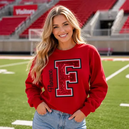 Custom Sequin Varsity Letter Sweatshirt with Multi-Stitched Embroidered Outline - Personalized Sports Fan Gifts