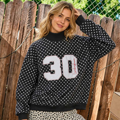 Personalized Polka Dot Mock Neck Sweatshirt – Custom Sports Number & Team/Player Name Embroidery | Game Day Wear