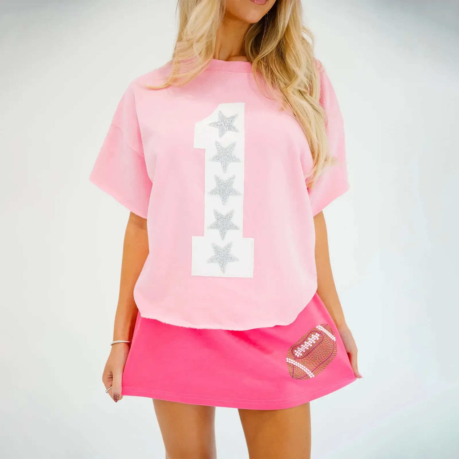 Custom Game Day Team Number & Glitter Star Embroidered Shirt - Personalized Gifts for Sports Lovers
