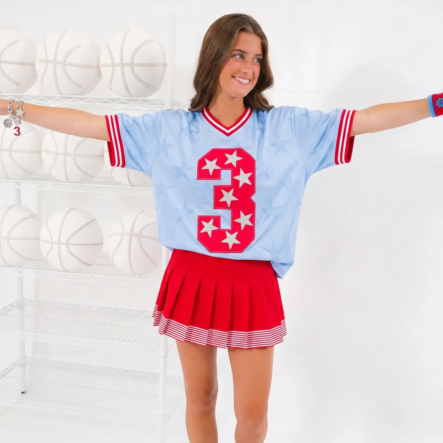 Custom Game Day Team Number & Glitter Star Embroidered Shirt - Personalized Gifts for Sports Lovers