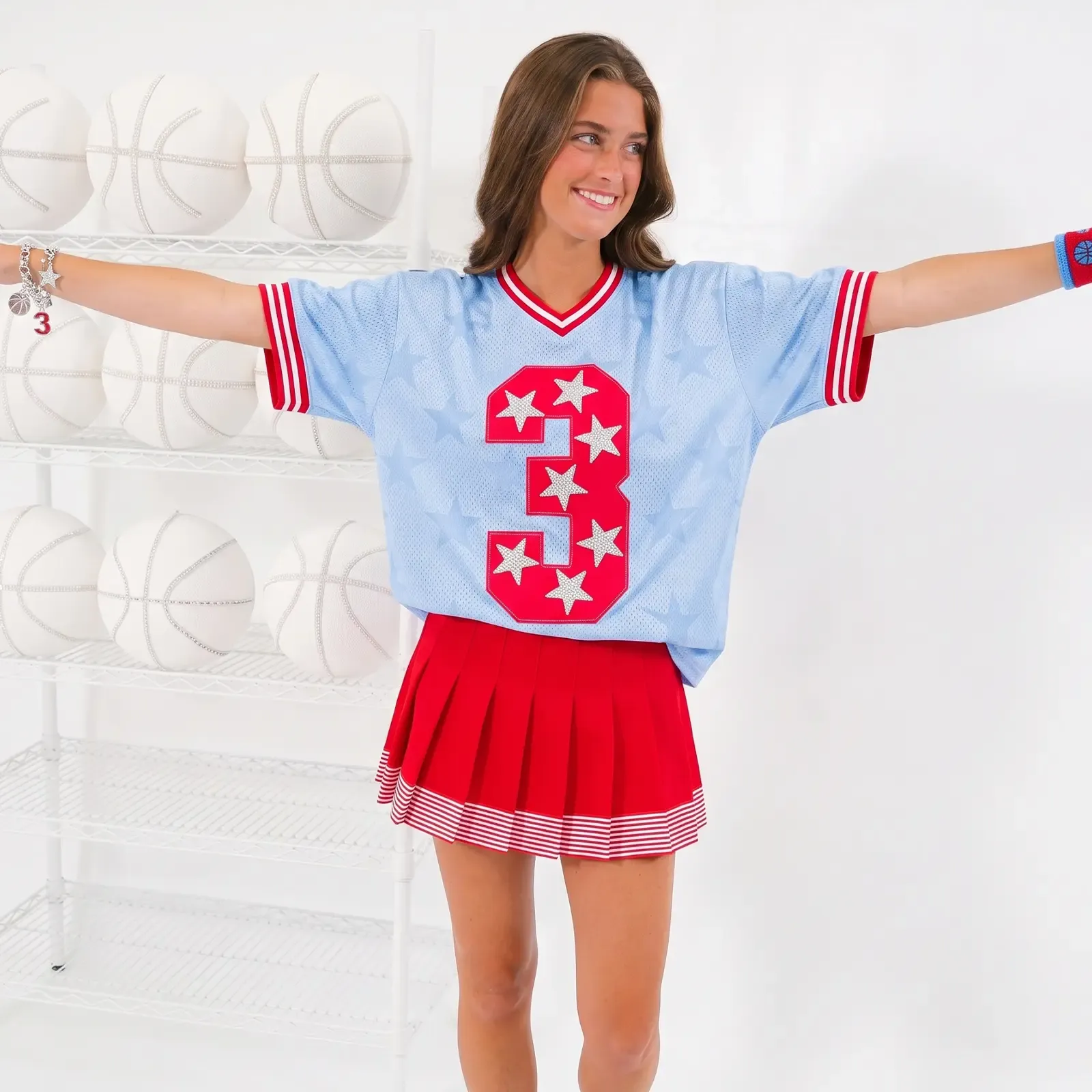 Custom Game Day Team Number & Glitter Star Embroidered Shirt - Personalized Gifts for Sports Lovers