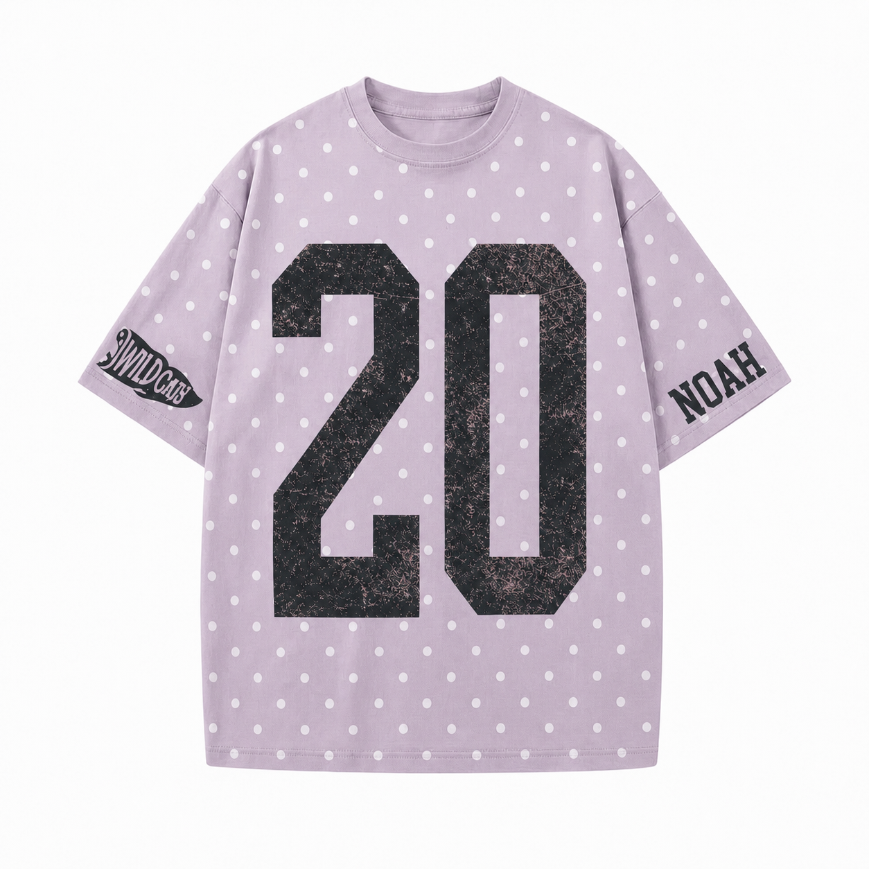 Custom Vintage Varsity Number or Letter Polka Dot Washed T-Shirt, Personalized Team Name Game Day Tee